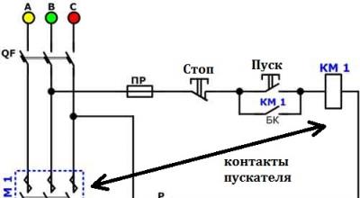 Схема подключения магнитного пускателя с тепловым реле